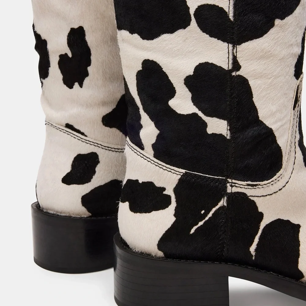 Steve Madden Black & White Cow-Print Over-the-Knee Boots